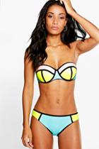 Boohoo Cairo Underwired Colour Block Bikini Lime