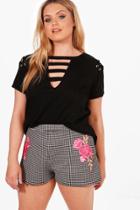 Boohoo Plus Maya Floral Applique Gingham Shorts Multi