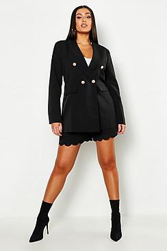 Boohoo Plus Woven Scallop Edge Button Blazer