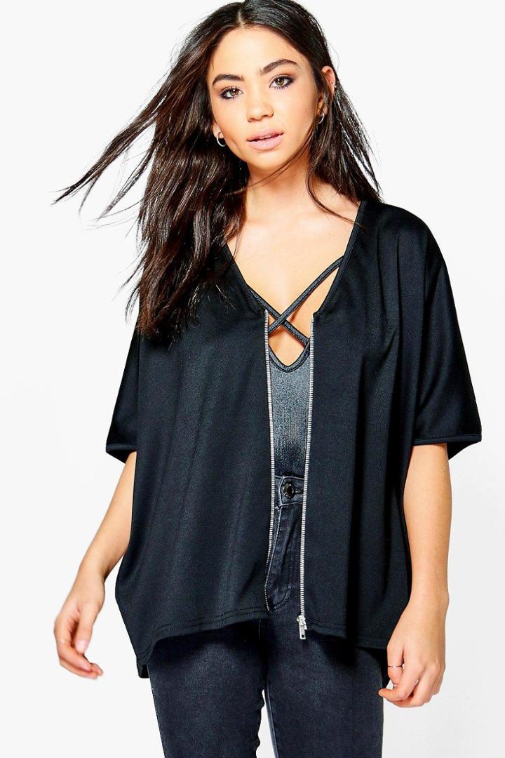 Boohoo Alisha Slouchy Kimono With Zip Black