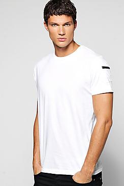 Boohoo Crew Neck T Shirt With Zip Sleeve