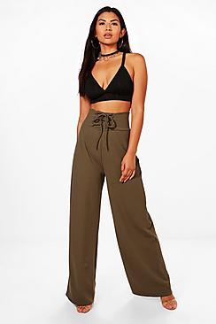 Boohoo Honor Corset Waist Crepe Wide Leg Trousers