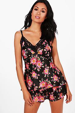 Boohoo Vanessa Dark Floral Cami & Shorts Set