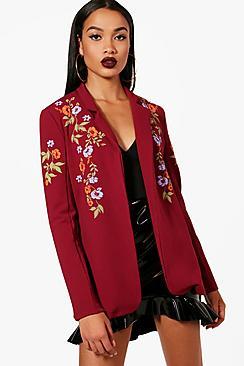 Boohoo Olivia Embroidered Print Blazer