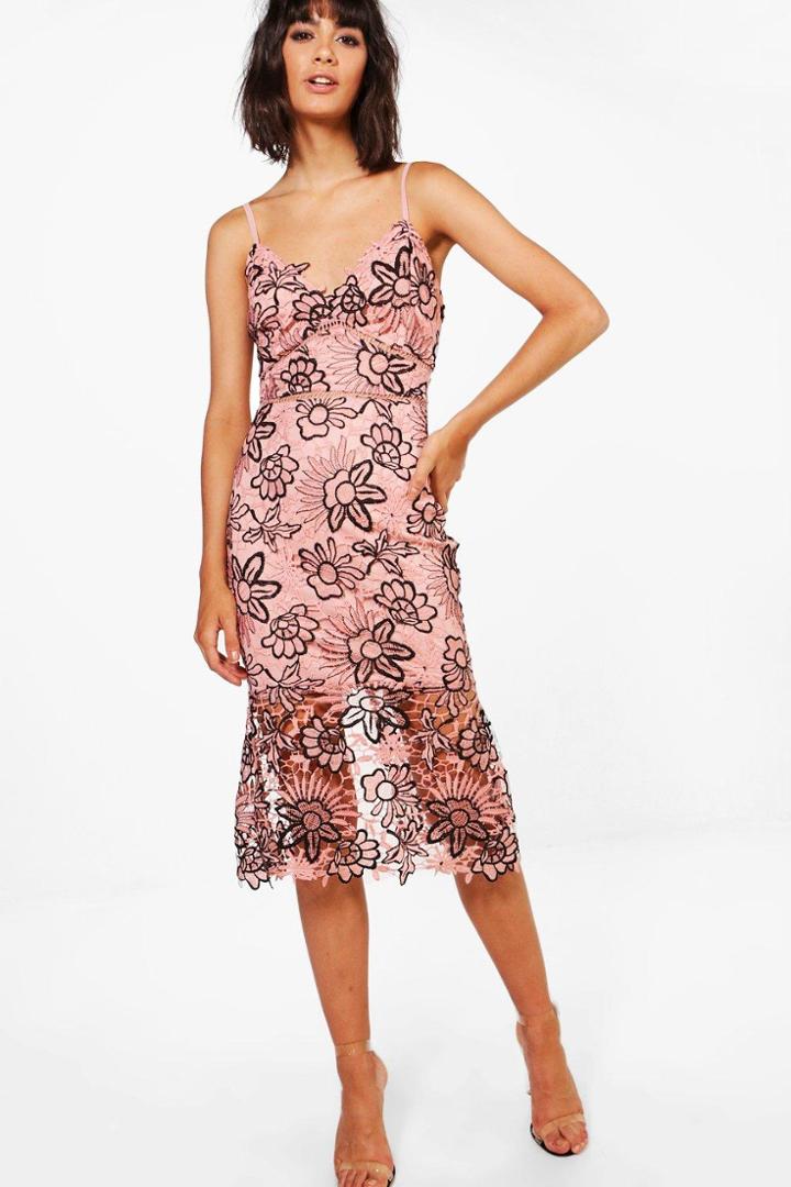 Boohoo Boutique Isa Floral Lace Back Midi Dress Blush