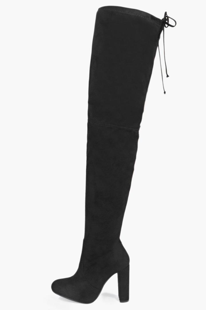 Boohoo Bella Tie Back Thigh High Boot Black