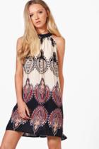 Boohoo May Paisley Print A-line Swing Dress Navy