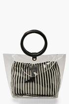 Boohoo Stripe Pouch Wooden Handle Perspex Bag