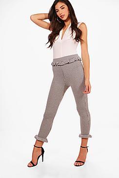 Boohoo Abbie Gingham Frill Trouser