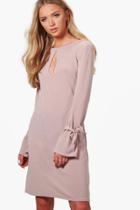 Boohoo Zoe Keyhole Tie Sleeve Knitted Tunic Stone