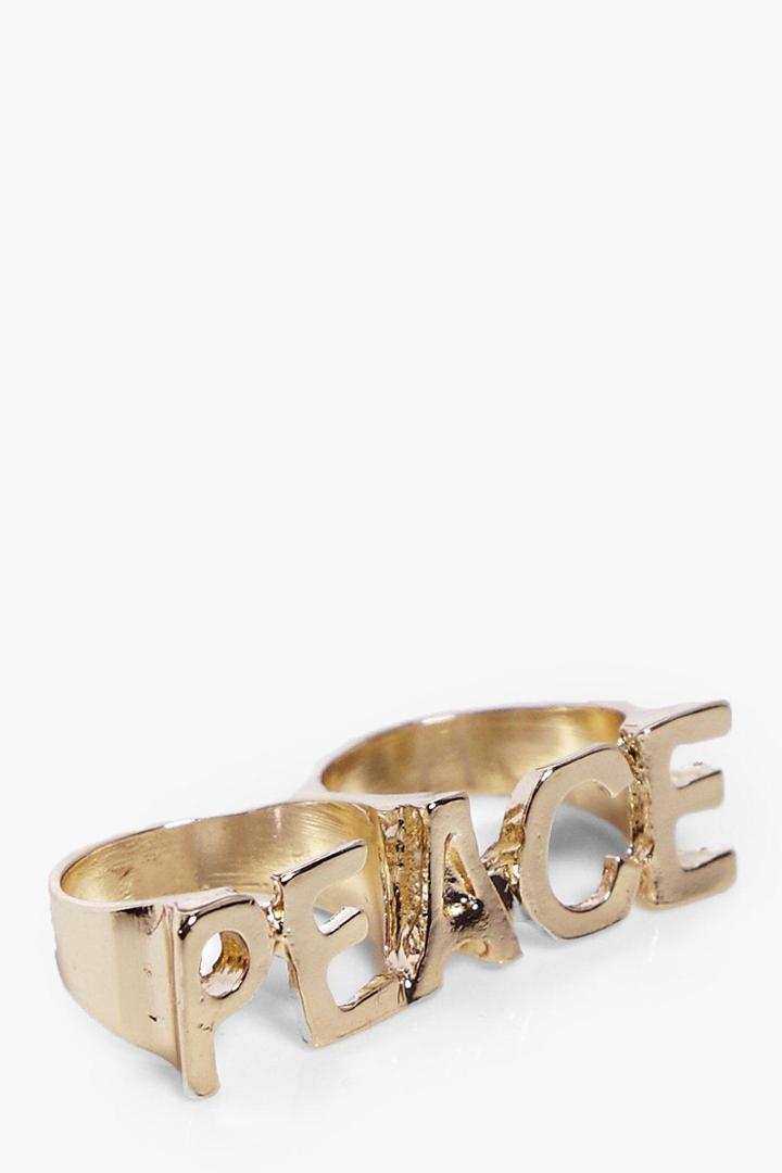 Boohoo Lola Peace Slogan Double Ring Gold