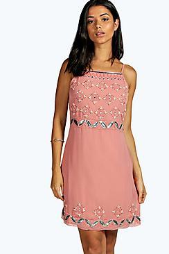 Boohoo Celia Boutique Strappy Embellished Shift Dress
