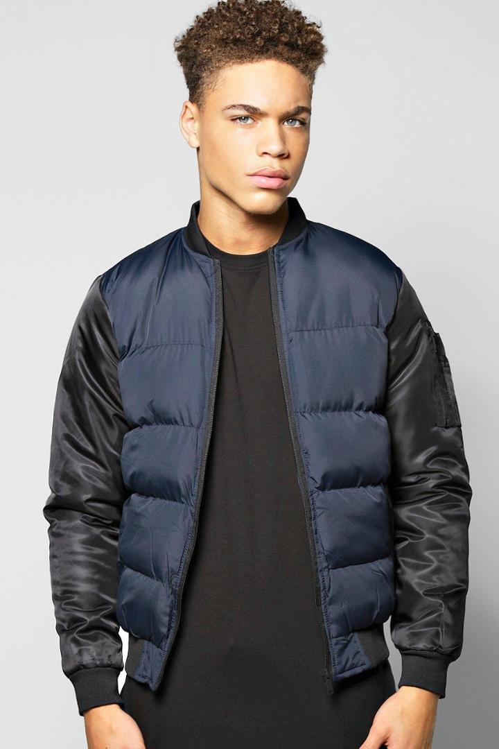 Boohoo Nylon Padded Bomber Jacket Navy