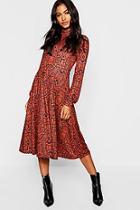 Boohoo High Neck Long Sleeve Snake Print Midi Dress