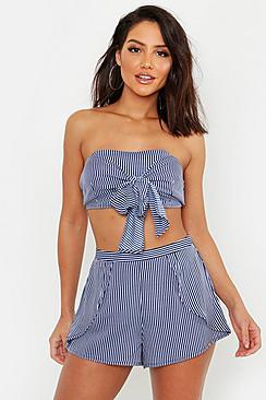 Boohoo Tie Front Bandeau Beach Co-ord Set