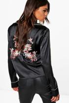 Boohoo Olivia Embroidered Back Satin Shirt Black