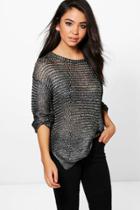Boohoo Eva Metallic Stitch Stripe Rib Knit Jumper Black