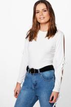 Boohoo Eliza Tie Sleeve T-shirt Ivory