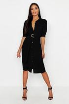 Boohoo Puff Sleeve Utility Midi Shirt Dress