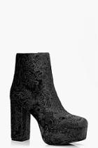 Boohoo Faye Floral Embroidered Velvet Ankle Boots