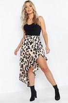 Boohoo Plus Leopard Print Satin Asymmetric Skirt