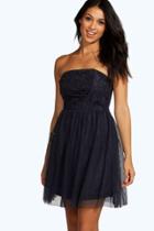 Boohoo Boutique Lana Corded Bandeau Prom Dress Navy