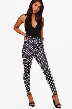 Boohoo Niamh Polka Dot Paperbag Tie Waist Trousers