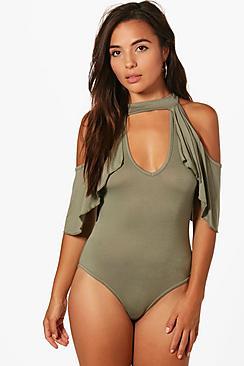 Boohoo Petite Tilly Frill Hem Choker Body