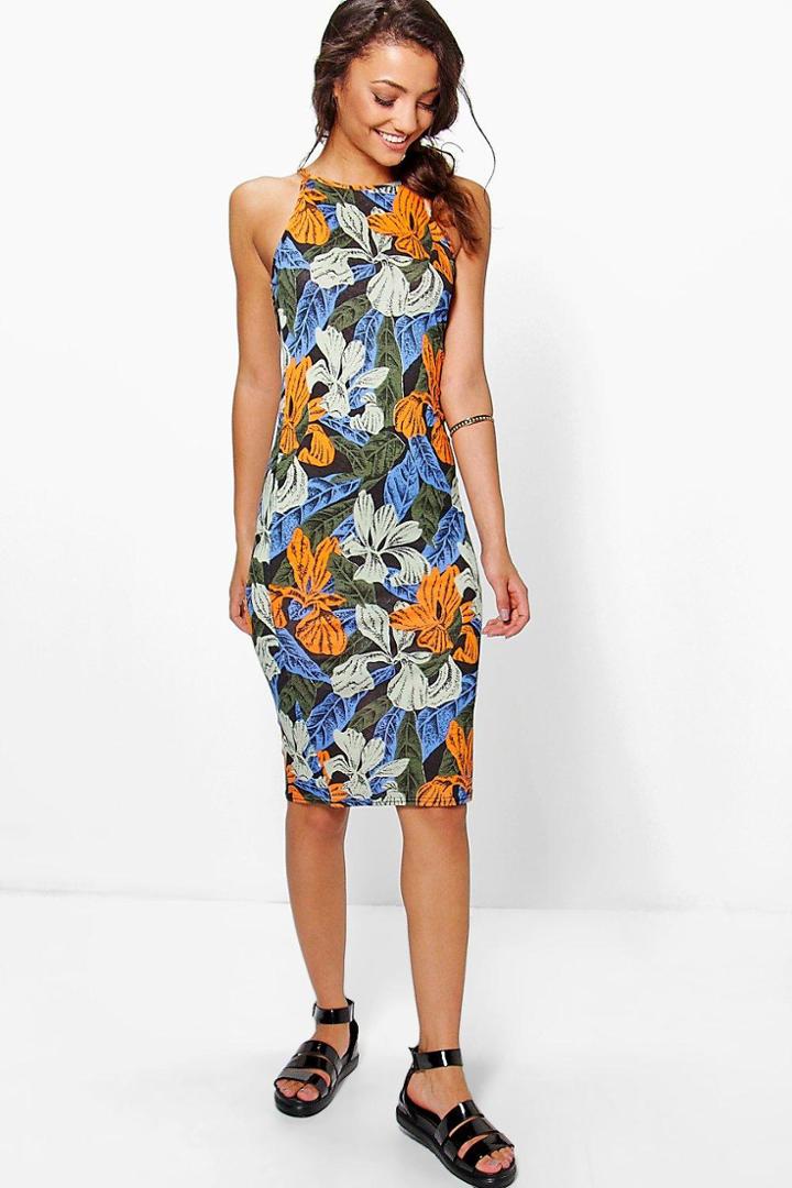 Boohoo Tall Omeli Printed Bodycon Midi Dress Multi