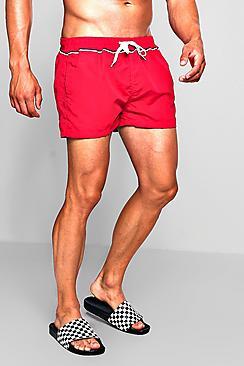 Boohoo Short Length Swim Short With Sports Stripe