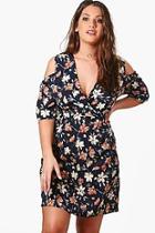 Boohoo Plus Yvonne Open Shoulder Woven Wrap Dress