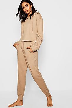 Boohoo Crop Hoodie And Jogger Set