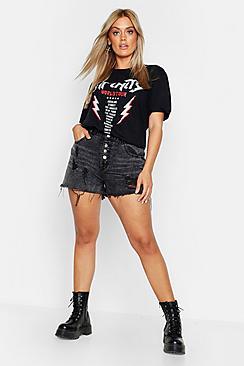 Boohoo Plus Button Distressed Denim Shorts