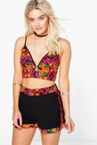 Boohoo Boutique Ally Embroidered Crop & Shorts Co-ord Set Black