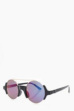 Boohoo Blue Lense Round Frame Sunglasses