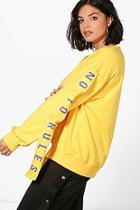 Boohoo Plus Issy Distressed Hem Slogan Tape Sleeve Sweat