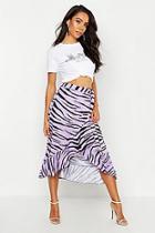 Boohoo Zebra Print Wrap Ruffle Midi Skirt