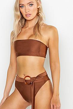 Boohoo Belted High Waisted Bandeau Bikini