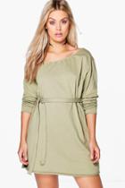 Boohoo Plus Ciara Slash Neck Sweat Jumper Khaki