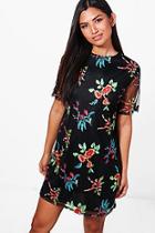 Boohoo Millie Embroidered Mesh Shift Dress