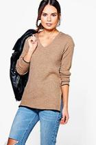 Boohoo Lucy Rib Knit Jumper With Tipped Cuffs