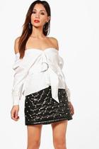Boohoo Petite Molly Off The Shoulder Belted Shirt