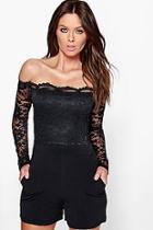 Boohoo Zoe Scallop Off Shoulder Lace Playsuit