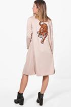 Boohoo Petite Alana Tiger Applique Duster Jacket Stone