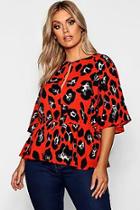Boohoo Plus Bright Animal Angel Sleeve Blouse