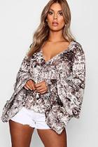 Boohoo Plus Audrina Snake Print Frill Layered Sleeve Top