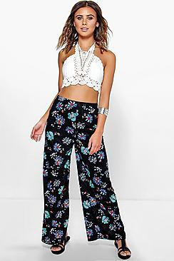 Boohoo Petite Fiona Printed Wide Leg Trouser