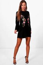 Boohoo Petite Jessie Embroidered Velvet Long Sleeve Dress