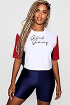 Boohoo Kayla Slogan Colour Block Boxy Crop