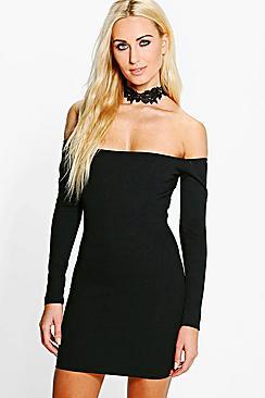 Boohoo Melissa Lace Off Shoulder Bodycon Dress